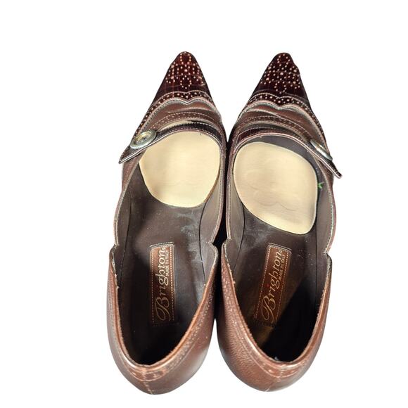 Brighton Trent Bronze Leather Wingtip Low Heel Mary Jane Pump 7.5 M. Excellent - Picture 7 of 10